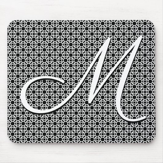Zwart-wit Geometrisch Initiaal Monogram Muismat (Voorkant)