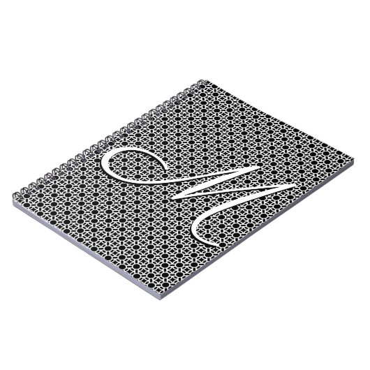 Zwart-wit Geometrisch Initiaal Monogram Notitieboek (Linkerzijde)
