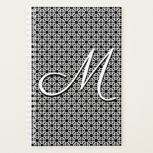 Zwart-wit Geometrisch Initiaal Monogram Planner (Voorkant)