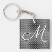 Zwart-wit Geometrisch Initiaal Monogram Sleutelhanger (Voorkant)
