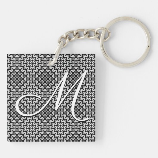 Zwart-wit Geometrisch Initiaal Monogram Sleutelhanger (Achterkant)