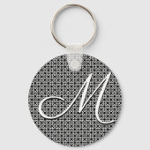 Zwart-wit Geometrisch Initiaal Monogram Sleutelhanger (Voorkant)