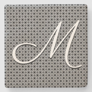 Zwart-wit Geometrisch Initiaal Monogram Stenen Onderzetter