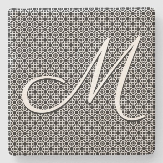 Zwart-wit Geometrisch Initiaal Monogram Stenen Onderzetter (Voorkant)