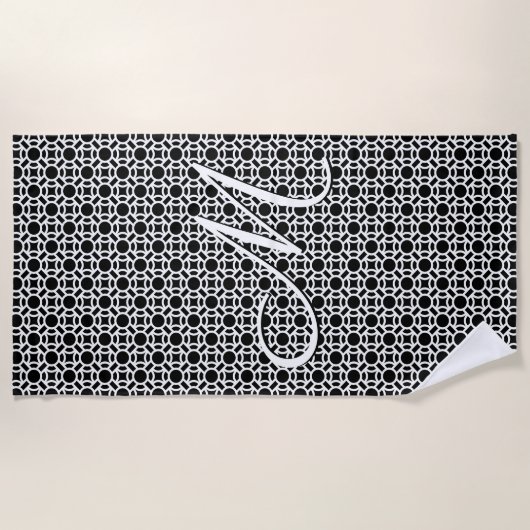 Zwart-wit Geometrisch Initiaal Monogram Strandlaken (Voorkant)