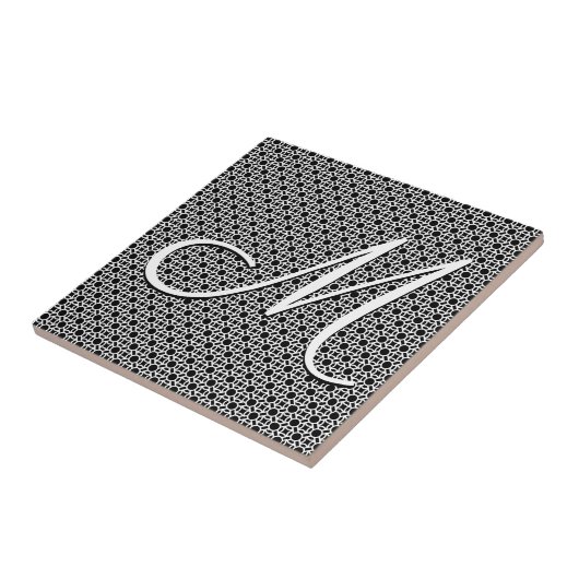 Zwart-wit Geometrisch Initiaal Monogram Tegeltje (Zijkant)