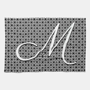 Zwart-wit Geometrisch Initiaal Monogram Theedoek