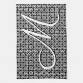 Zwart-wit Geometrisch Initiaal Monogram Theedoek (Verticaal)