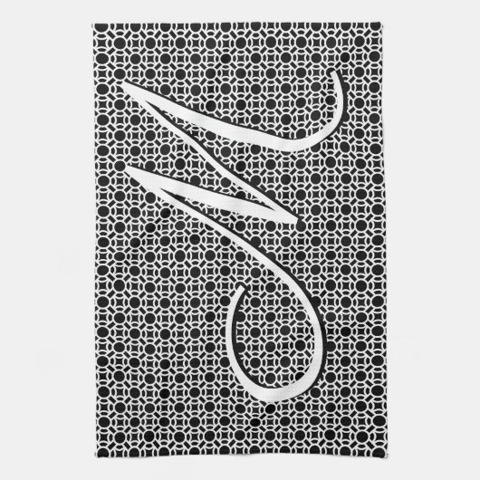 Zwart-wit Geometrisch Initiaal Monogram Theedoek (Verticaal)