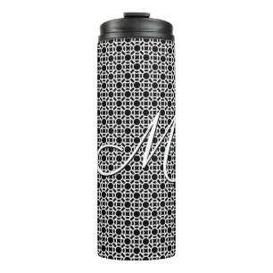 Zwart-wit Geometrisch Initiaal Monogram Thermosbeker