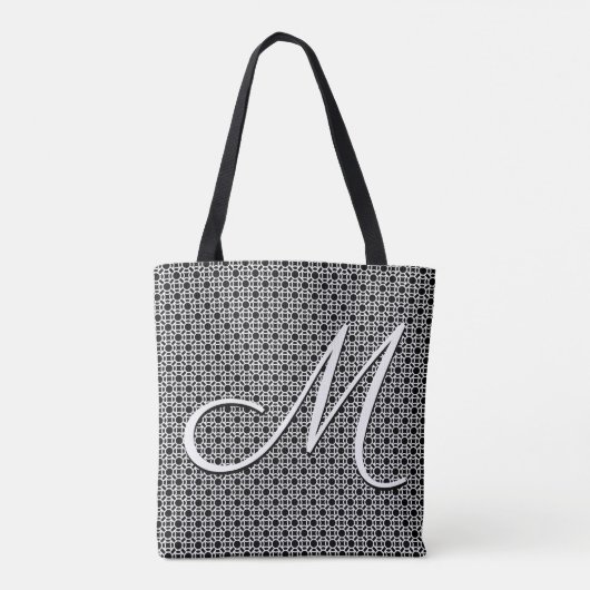 Zwart-wit Geometrisch Initiaal Monogram Tote Bag (Achterkant)