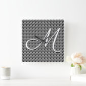 Zwart-wit Geometrisch Initiaal Monogram Vierkante Klok (Huis)
