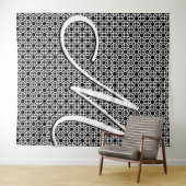 Zwart-wit Geometrisch Initiaal Monogram Wandkleed (In Situ (horizontaal))