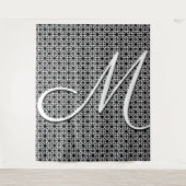 Zwart-wit Geometrisch Initiaal Monogram Wandkleed (Voorkant)