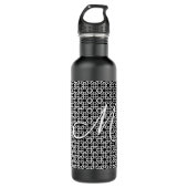Zwart-wit Geometrisch Initiaal Monogram Waterfles (Voorkant)