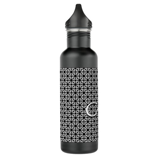 Zwart-wit Geometrisch Initiaal Monogram Waterfles (Links)