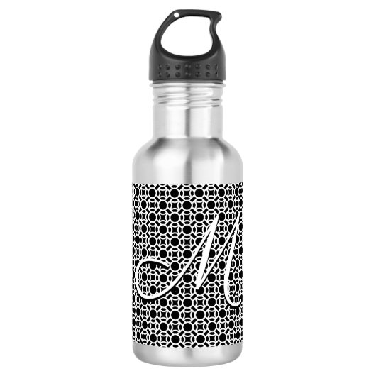 Zwart-wit Geometrisch Initiaal Monogram Waterfles (Voorkant)