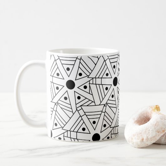 Zwart-wit Geometrisch Koffiemok (Met donut)