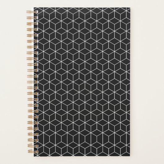 Zwart-wit geometrisch kubuspatroon planner (Voorkant)