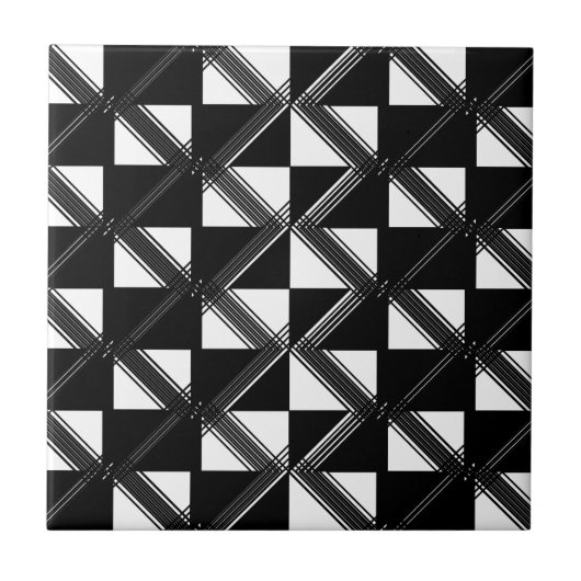 Zwart wit geometrisch lijnpatroon Modern check Tegeltje (Voorkant)