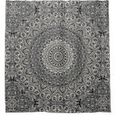 Zwart-wit geometrisch mandala patroon douchegordijn (Voorkant)