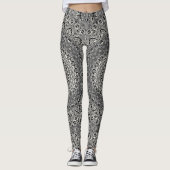 Zwart-wit geometrisch mandala patroon leggings (Voorkant)