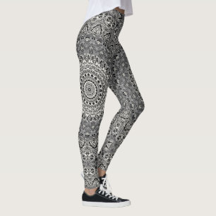 Zwart-wit geometrisch mandala patroon leggings