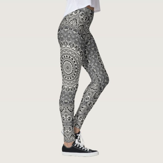 Zwart-wit geometrisch mandala patroon leggings (Rechts)