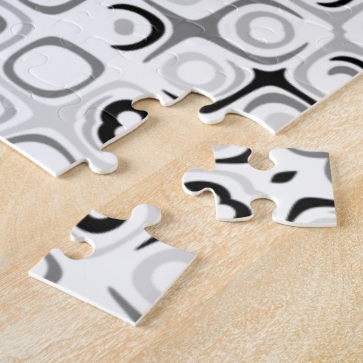 Zwart-wit geometrisch mandala patroon legpuzzel (Zijkant)