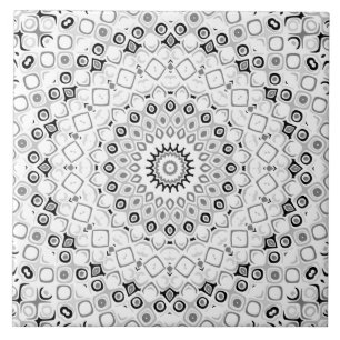 Zwart-wit geometrisch mandala patroon tegeltje