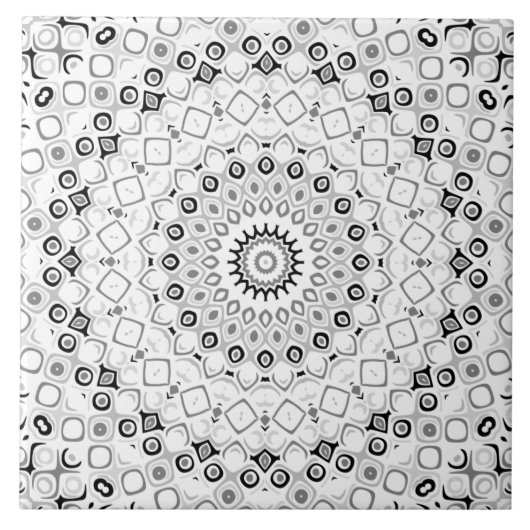 Zwart-wit geometrisch mandala patroon tegeltje (Voorkant)