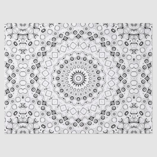 Zwart-wit geometrisch mandala patroon tissuepapier (Voorkant)