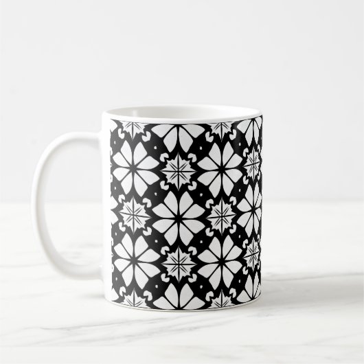 ☕ Zwart Wit Geometrisch Modern Cadeau ⚫⚪ Koffiemok (Links)