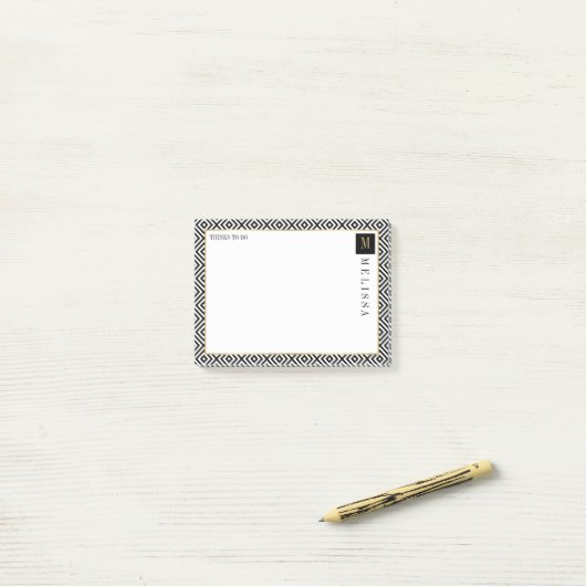 Zwart-wit geometrisch modern patroon post-it® notes (Op bureau)