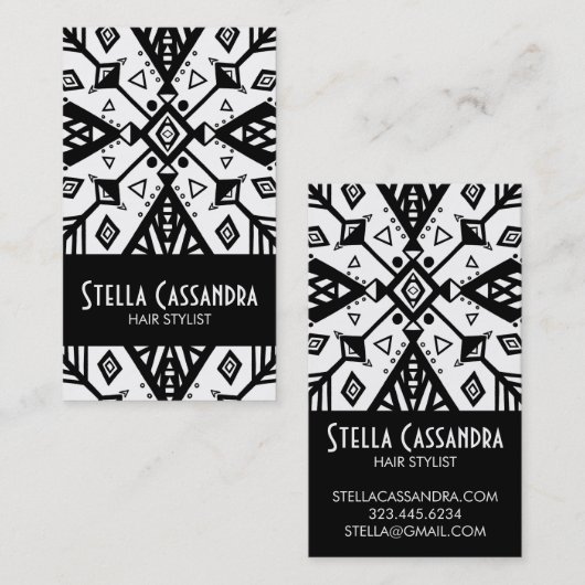 Zwart-wit geometrisch modern patroon visitekaartje (Voorkant / Achterkant)