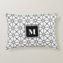 Zwart-wit geometrisch monogram Accent Pillow