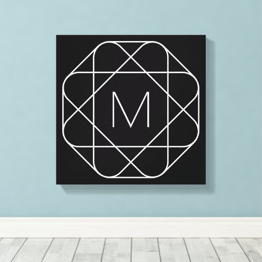 Zwart-wit geometrisch monogram canvas afdruk (Insitu (Houten vloer))