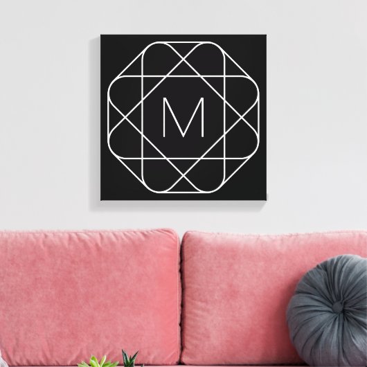 Zwart-wit geometrisch monogram canvas afdruk (Insitu (Woonkamer))
