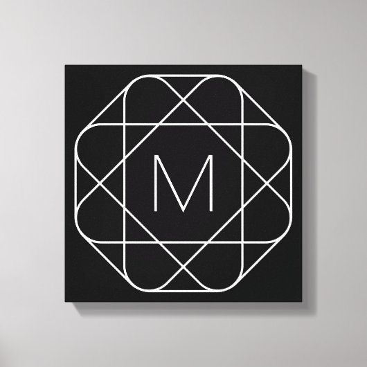 Zwart-wit geometrisch monogram canvas afdruk (Voorkant)