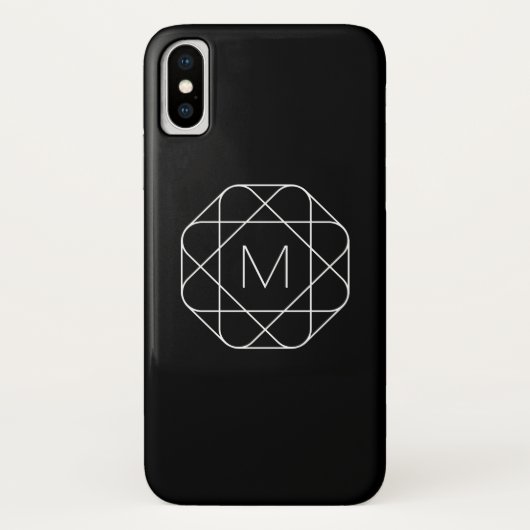 Zwart-wit geometrisch monogram Case-Mate iPhone case (Achterkant)