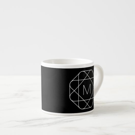 Zwart-wit geometrisch monogram espresso kop (Voorkant rechts)