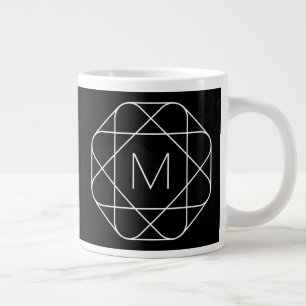 Zwart-wit geometrisch monogram grote koffiekop