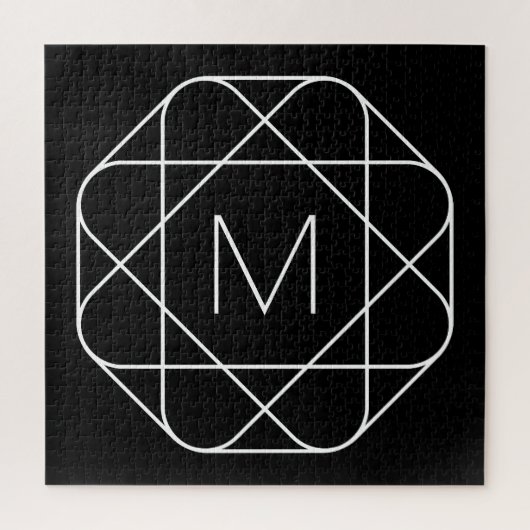 Zwart-wit geometrisch monogram legpuzzel (Verticaal)