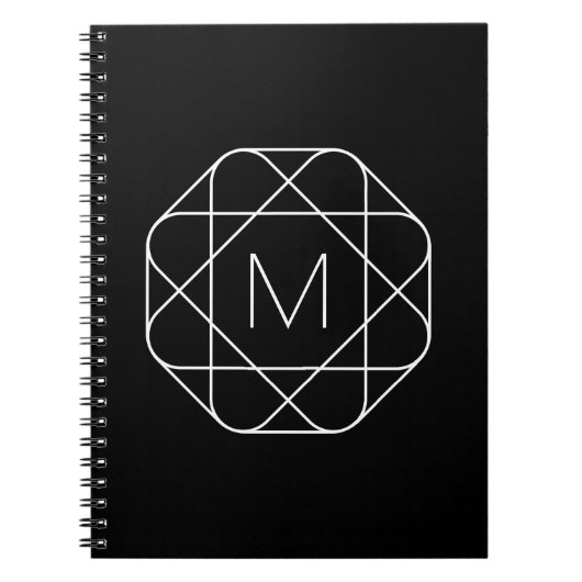 Zwart-wit geometrisch monogram notitieboek (Voorkant)