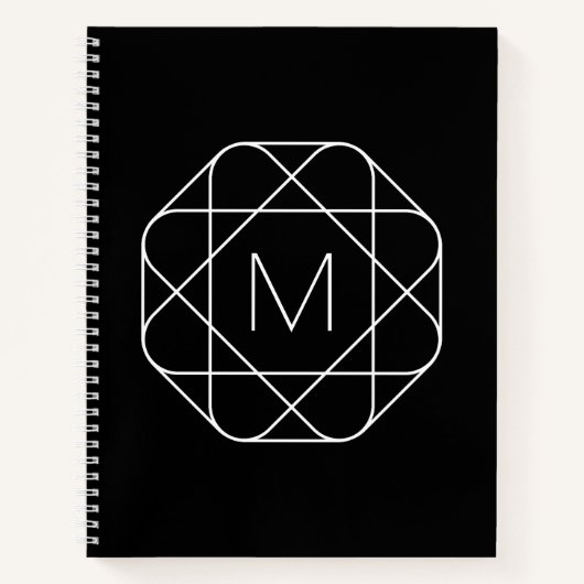 Zwart-wit geometrisch monogram notitieboek (Voorkant)