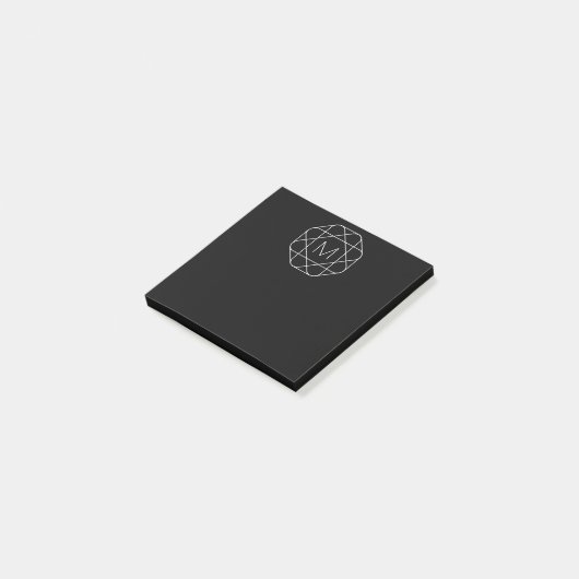 Zwart-wit geometrisch monogram post-it® notes (Schuin)