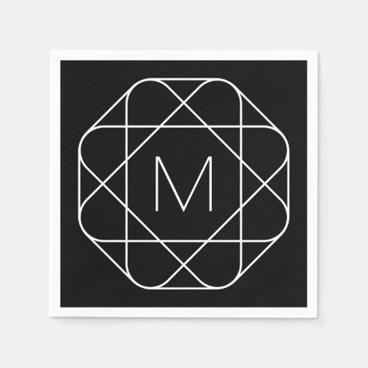 Zwart-wit geometrisch monogram servet (Voorkant)