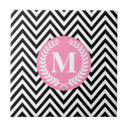 Zwart-wit geometrisch monogram tegeltje (Voorkant)