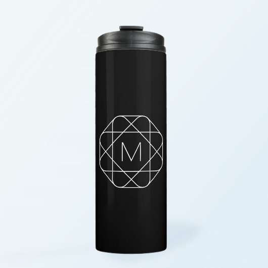 Zwart-wit geometrisch monogram thermosbeker