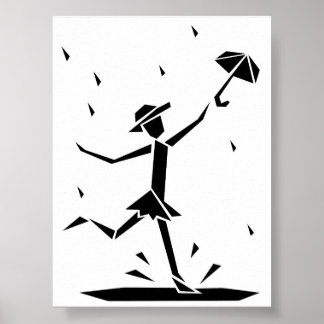 Zwart-wit geometrisch paraplu figuur poster